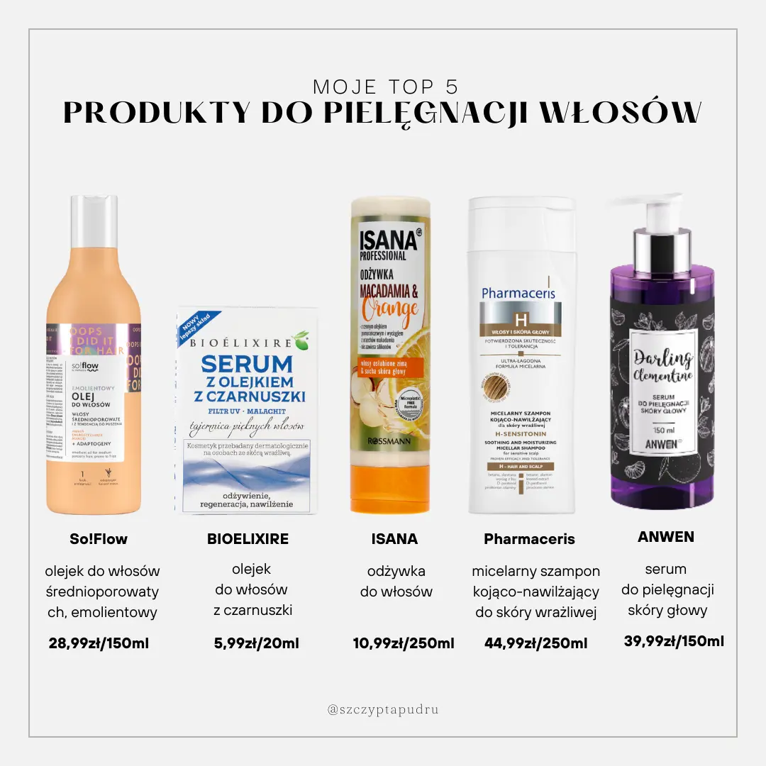 moje top 5 produktów do pielęgnacji włosów