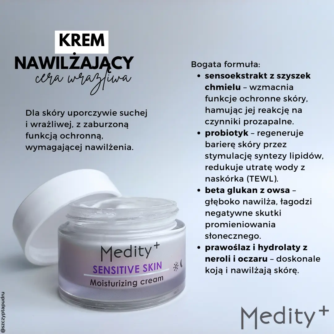 Krem nawilżający cera wrażliwa Medity+ moja opinia